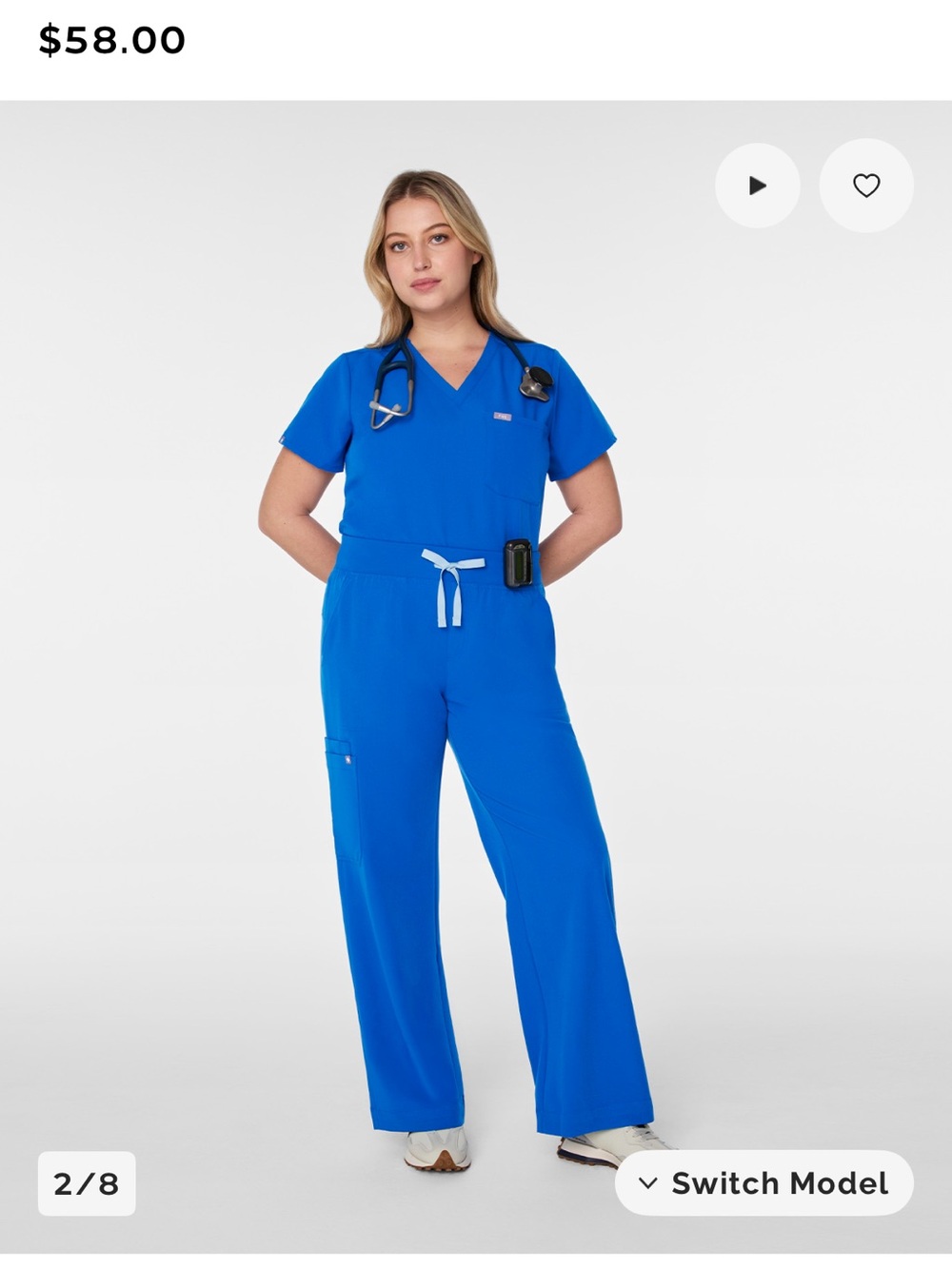 L Tall FIGS Isabel High Rise Wide Leg Scrub Pants in Royal Blue